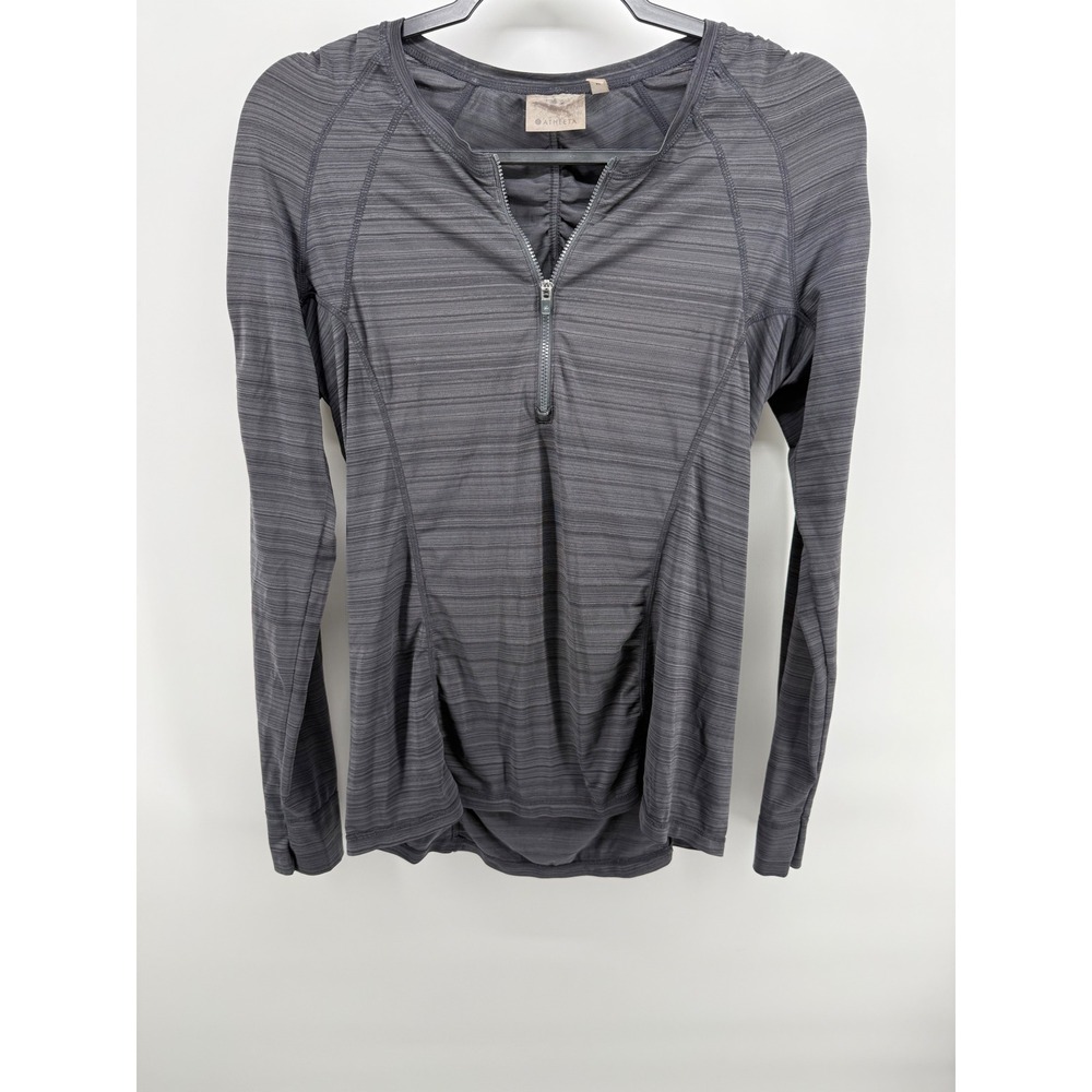 Athleta Womens Gray Space Dye Quarter Zip Ruched Back Pullover Top Size M 581610
